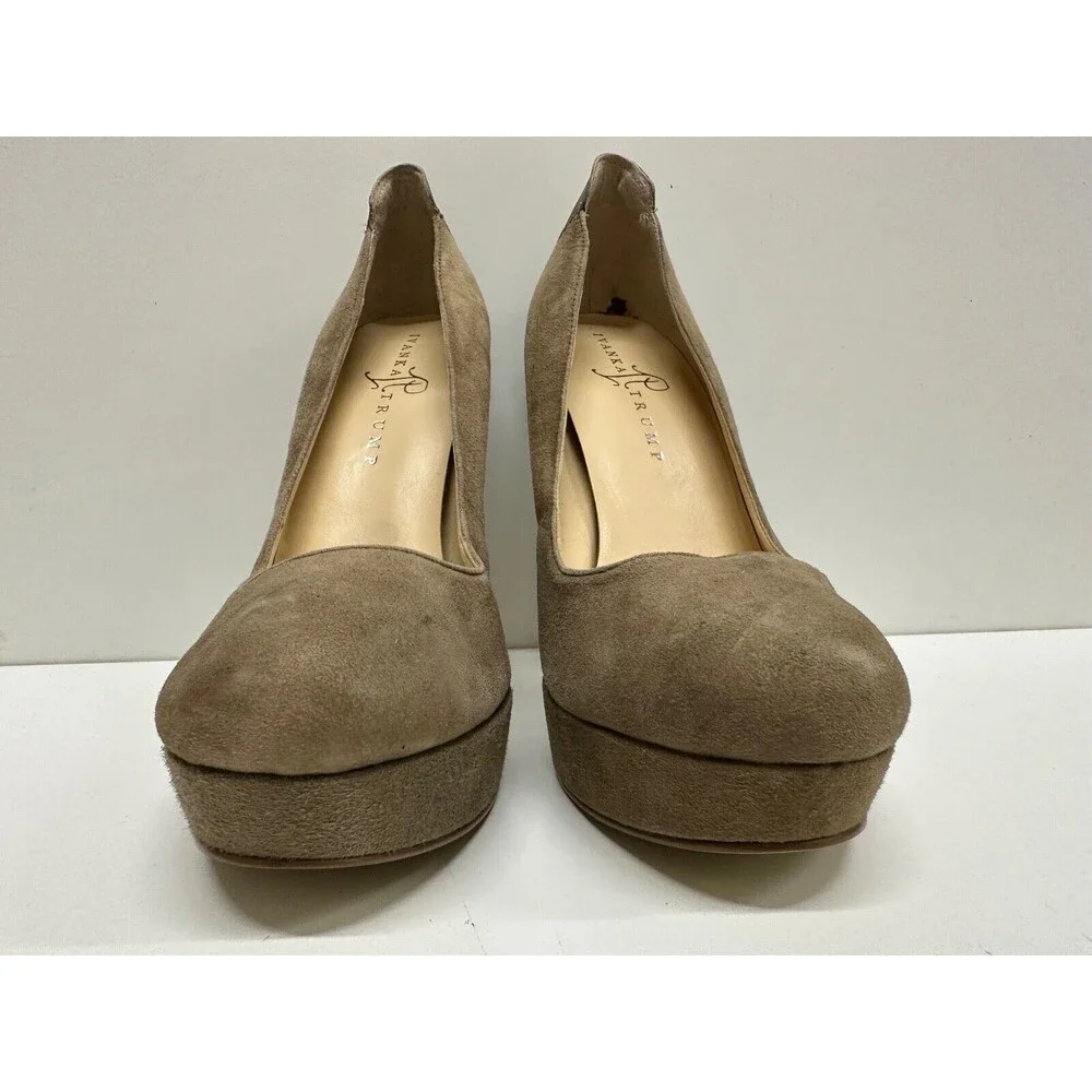 Ivanka Trump Tessi women size 8.5 taupe khaki suede & leather pump platform heel